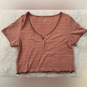 AEO Ribbed + Striped Crop Top | Size L